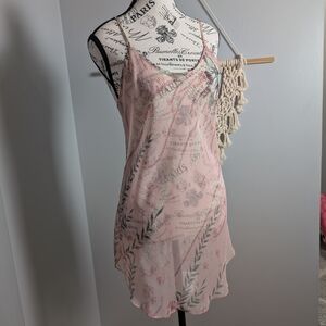 Linda Bis Vintage Y2k Pink Floral Sheer Slip Dress Small XS Lingerie
